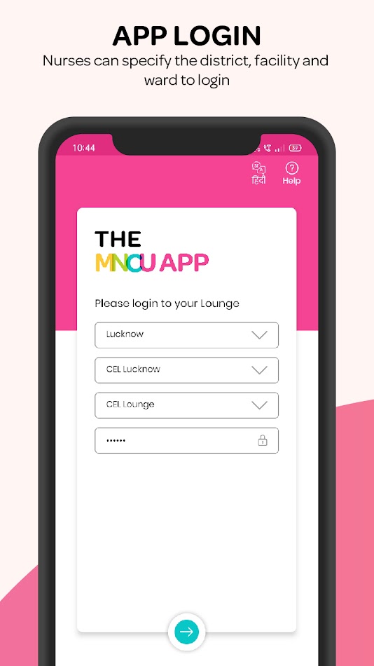 App login — district, facility and ward